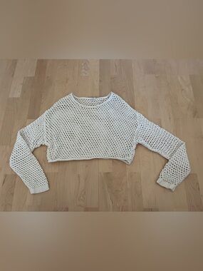 Garage Ivory Cropped Open-Knit Sweater